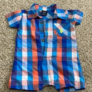 US Polo Assn. Ralph Lauren Blue and Orange Plaid Romper
